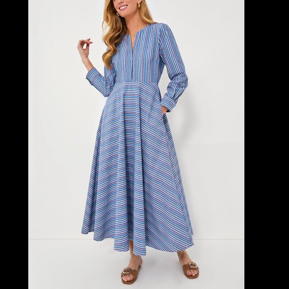 Tuckernuck Provence Stripe Mila Dress Size S Women Preppy Linen Blend Pockets